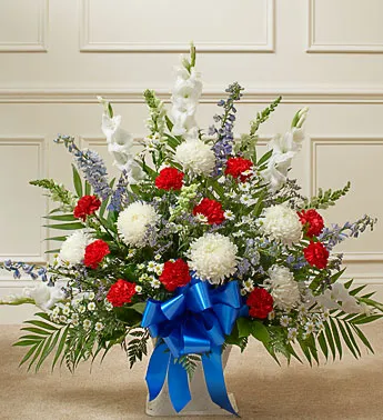 Red, white and Blue Sympathy Floor Basket - Click Image to Close