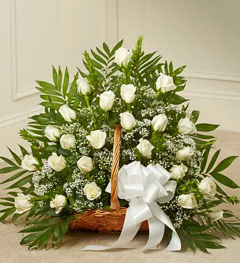 White Rose Sympathy Fireside Basket - Click Image to Close