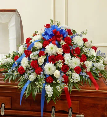Red, White and Blue Sympathy Half Casket Cover - Click Image to Close