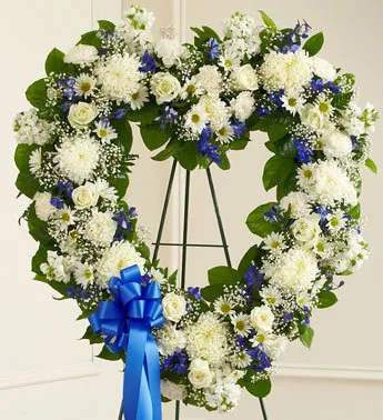 Blue and White Floral Heart Tribute - Click Image to Close