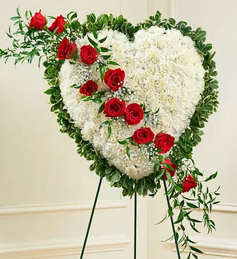 Red and White Sympathy Floral Standing Heart - Click Image to Close
