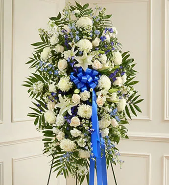 Blue and White Sympathy Standing Spray - Click Image to Close