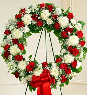 Red and White Sympathy Standing Wreath - Click Image to Close