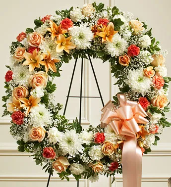 Peach,Orange And White Standing Wreath - Click Image to Close