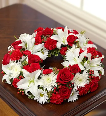 Red and White Cremation Wreath - Click Image to Close