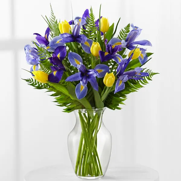 Blue Horizons Iris & Tulip Bouquet - Click Image to Close