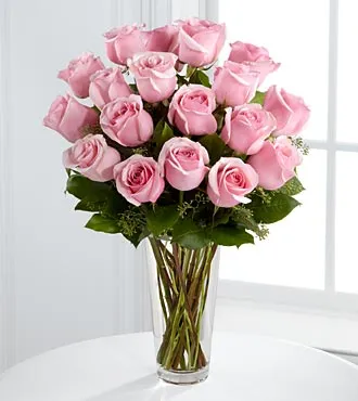 Pink Roses Bouquet - 18 Roses - Click Image to Close