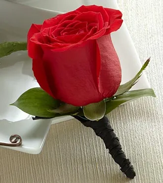 One Rose Boutonniere - Red - Click Image to Close