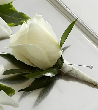 One Rose Boutonniere - White - Click Image to Close