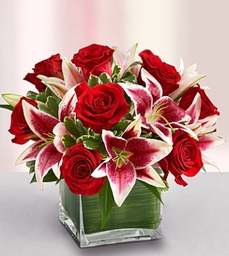 Modern Embrace Red Roses and Lilies Bouquet
