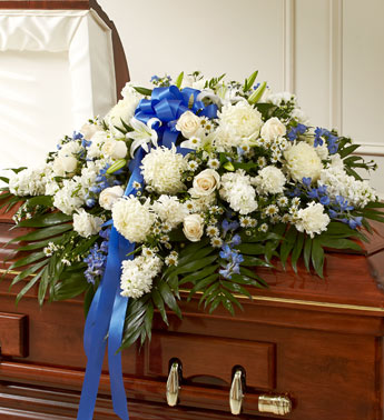 Blue and White Half Casket Cover - Click Image to Close