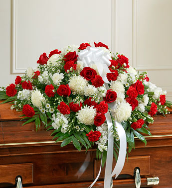 Red and White Sympathy Half Cover Casket