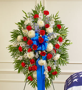 Red, White and Blue Sympathy Standing Spray - Click Image to Close