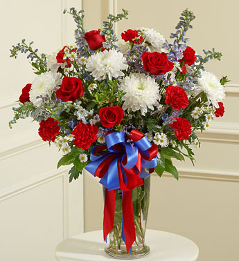 Red, White and Blue Sympathy Arrangement - Click Image to Close