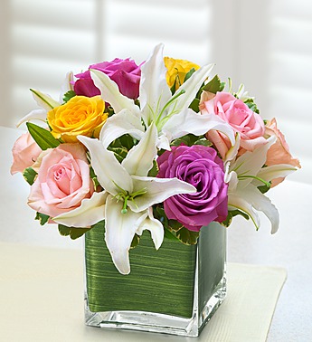 Modern Embrace Pastel Rose and Lily Cube
