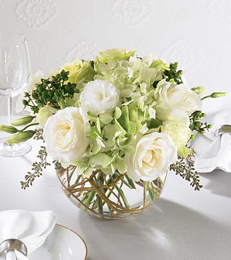 White and light green roses gorgeous green hydrangea and green carnations 