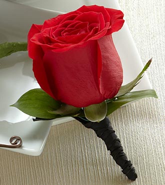 One Rose Boutonniere - Red
