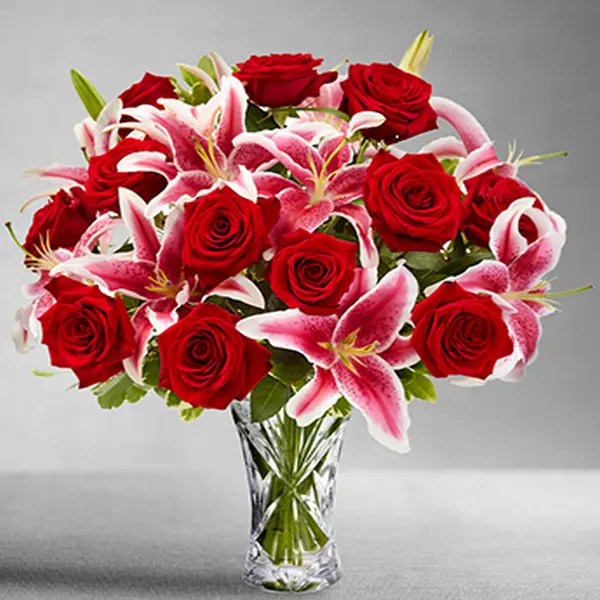Rose And Lily Valentine's Bouquet - Click Image to Close