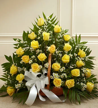 (image for) Yellow Roses Sympathy Fireside Basket