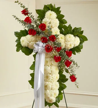 Red and White Sympathy Standing Cross - Click Image to Close