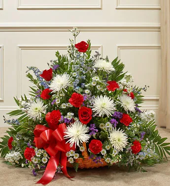 Red, White and Blue Sympathy Fireside Basket - Click Image to Close