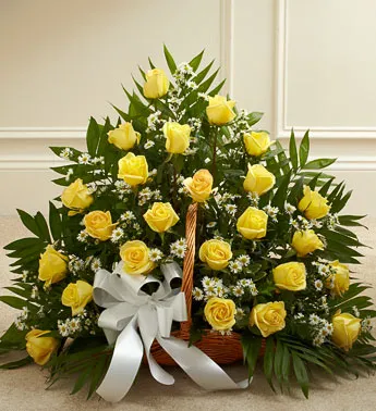 Yellow Roses Sympathy Fireside Basket - Click Image to Close