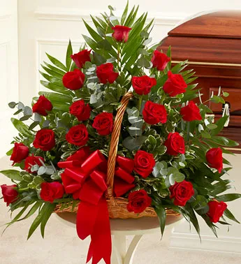Red Rose Sympathy Fireside Basket - Click Image to Close