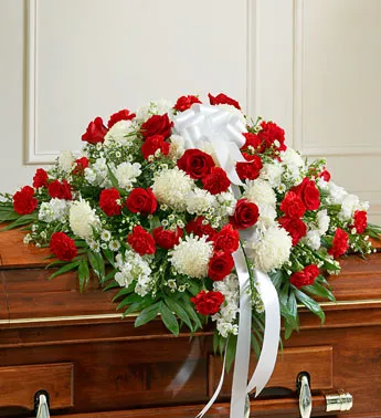 Red and White Sympathy Half Cover Casket - Click Image to Close