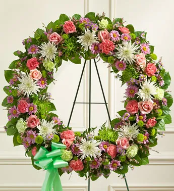 Pastel Mixed Flower Wreath - Click Image to Close