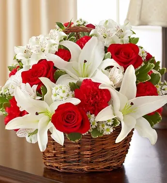 Red and White Sympathy Basket - Click Image to Close