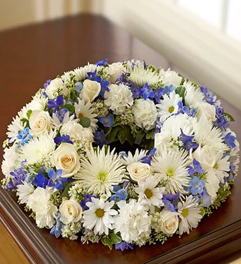 Blue and White Cremation Wreath - Click Image to Close