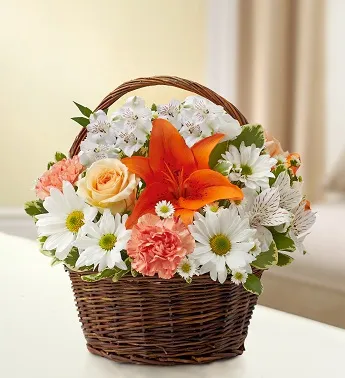 Peach & White Blessings Basket - Click Image to Close