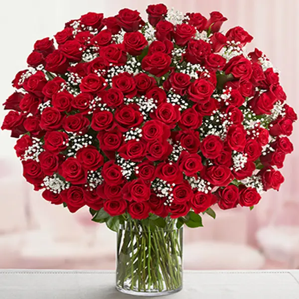 The 100 Red Roses in a Vase - Click Image to Close