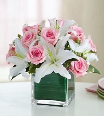Pink Rose And Lily Cube Bouquet