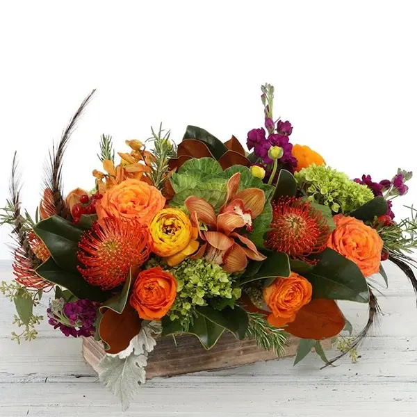 Fall Centerpiece in Wood Box - Royal Fleur Florist